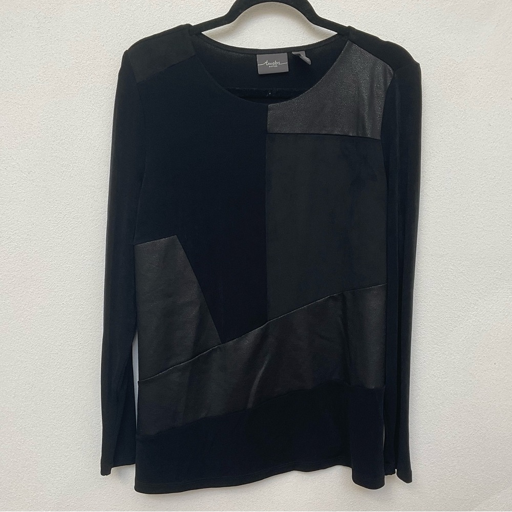 Travelers by Chico's Black Multi-Fabric Patched Long Sleeve Top Size 2 US L/12